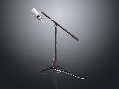 Standing Microphone On Tripod Stand With White Cable For Home Use 3d model