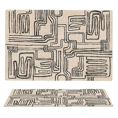 Modern Square Rug Interior Design With Geometric Black White Lines Pattern 3d model