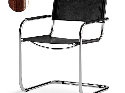 Modern Office Chair with Black Leather Seat and Silver Metal Frame Armrests 3d model
