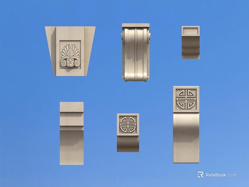 Decorative Architectural Components With Carved Patterns And Geometric Designs In Various Shapes 3d model 