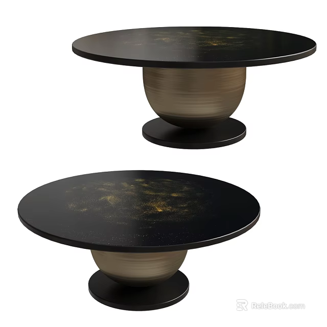 Modern Round Dining Table With Black Gold Patterned Tabletop And Gold Metallic Base 3d model