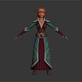 3D Fantasy Character With Red Hair Green Purple Robe Decorative Belt And Intricate Patterns Standing