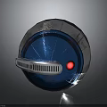 Metallic Sphere Device With Blue Surface Red Button And Silver Grille