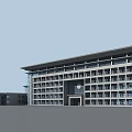 Modern Multi story Office Building With Large Glass Windows And Symmetrical Design