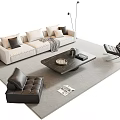 Modern Sofa And Coffee Table Set With Beige Sofa Black Armchairs And Decorative Items 3d model