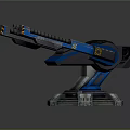 Futuristic Blue Mechanical Weapon With Double Barrel And Circular Metallic Base