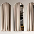 Elegant Interior With Arched Doorways Beige Curtains Mirror Wall Hooks And Basket