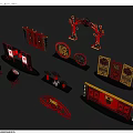 Traditional Chinese Festive Decorations Featuring Red Lanterns Fu Characters And Archway