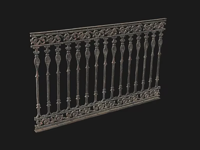 Wrought Iron Fence with Intricate Carvings and Ornate Patterns for Outdoor Garden 3d model