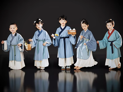 Children's 2D ancient costume children Song Dynasty children Song Dynasty boys and girls ancient costume children's ancient costume characters 3d model