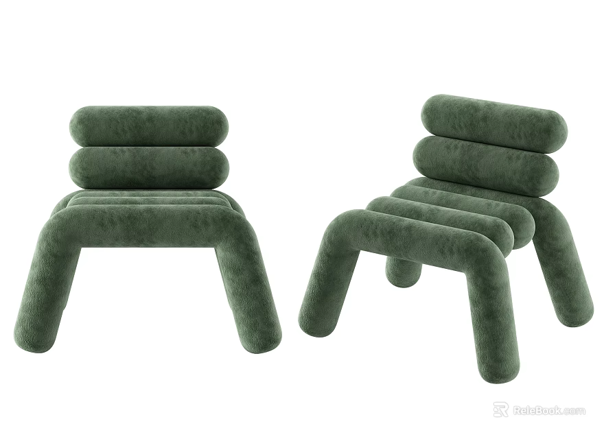 Green Velvet Accent Chair With Modern Curved Design Rounded Backrest And Legs 3d model 
