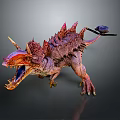 Roaring Fantasy Dinosaur Creature With Vibrant Red Purple Spikes Open Mouth And Tail Weapon