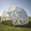 White Tensile Membrane Dome Structure With Geodesic Frame On Green Grassland 3d model