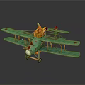 Vintage Green Biplane Model With Orange Accents And Cosmic Flame Design For Aerospace Decor