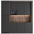 Modern Dark Sideboard Cabinet With Wooden Panel Built In Microwave And Sink