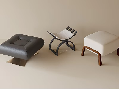 Modern Stools Featuring Dark Gray Leather Square Cushioned Black Frame White Seat And Wooden Legs Design 3d model