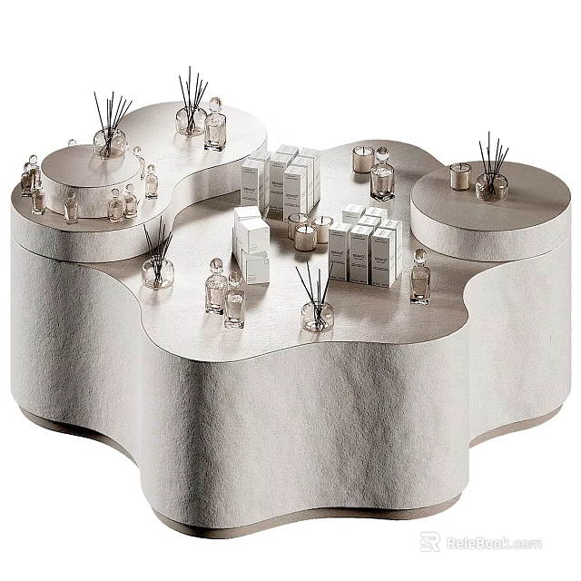 Modern Minimalist Perfume Cosmetics Display Stand With Bottles Candles And Diffusers 3d model 