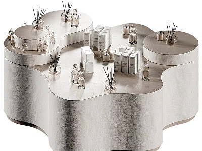 Modern Minimalist Perfume Cosmetics Display Stand With Bottles Candles And Diffusers 3d model