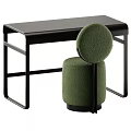 Modern Black Desk And Green Chair Set With Metal Frame And Padded Seat