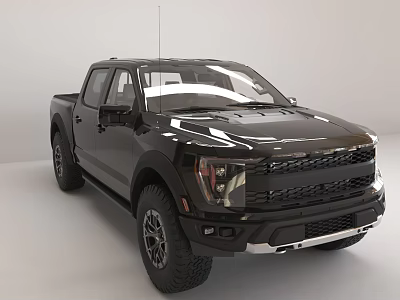 Shiny Black Off Road Pickup Truck With Large Grille Bold Headlights And Off Road Tires 3d model