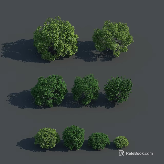 Various Green Shrubs With Different Sizes And Foliage For Landscaping Design 3d model