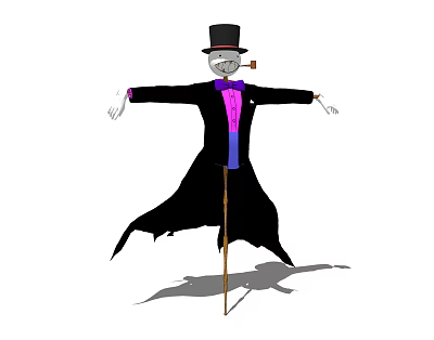 Scarecrow Agricultural Equipment With Tuxedo Top Hat And Purple Bow Tie 3d model