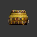 Yellow Woven Storage Basket With Colorful Patterns And Lid 3d model