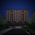Elegant Mid Rise Residential Building Night View With Greenery And Pathway Lighting