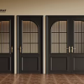 Black Double Doors With Glass Panels And Arch Design For Interior 3d model