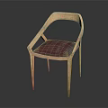 Minimalist Light Wood Single Chair With Armrests And Dark Red Textured Seat Cushion