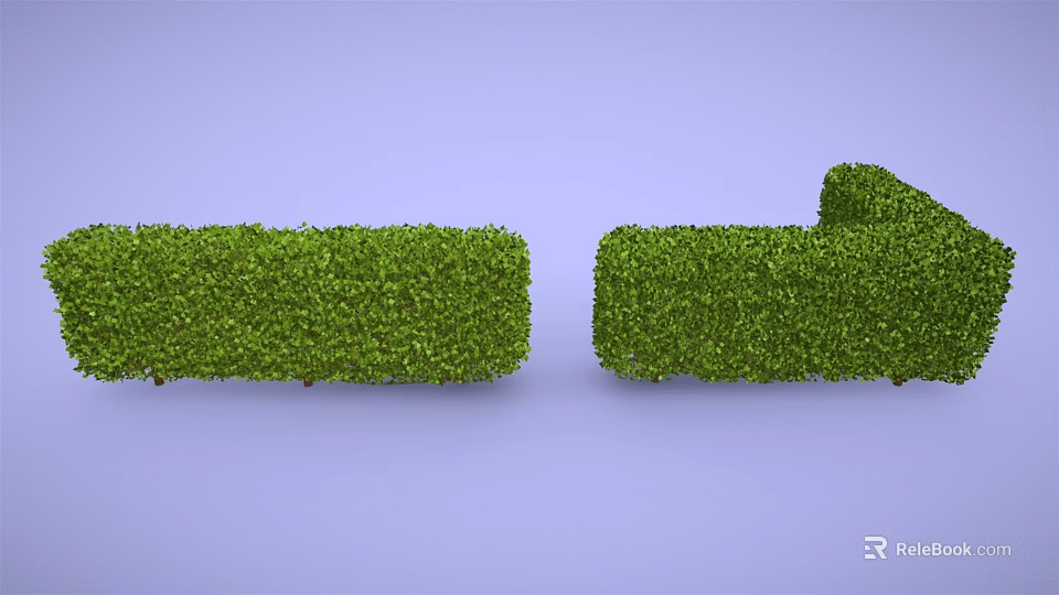 Neatly Trimmed Green Shrubs With Two Different Shapes Against Light Purple Background 3d model 