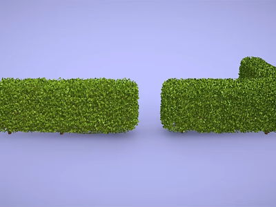 Neatly Trimmed Green Shrubs With Two Different Shapes Against Light Purple Background 3d model