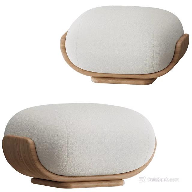 Modern Round Stool With Wooden Base And White Soft Cushion Design 3d model 