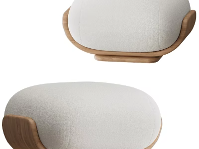 Modern Round Stool With Wooden Base And White Soft Cushion Design 3d model