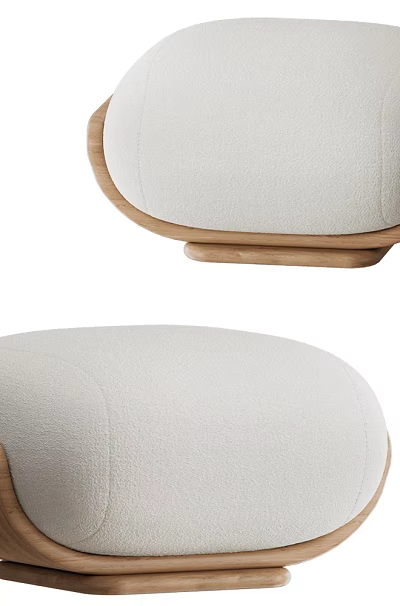 Modern Round Stool With Wooden Base And White Soft Cushion Design 3d model