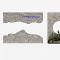 Gray Textured Room Dividers With Grid Mountain Circular Cutouts And Cactus Decor