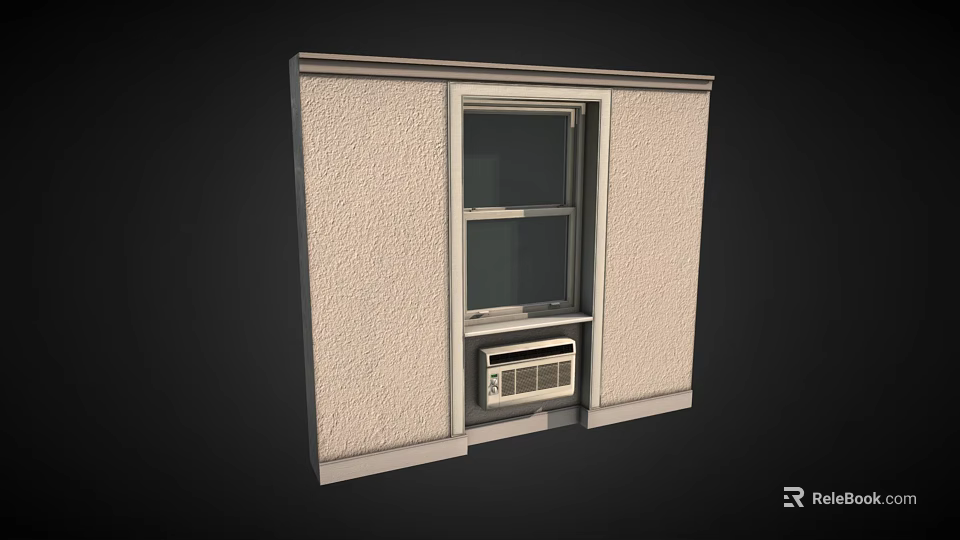 Building Exterior Wall With Textured Surface Window And Air Conditioning Unit 3d model