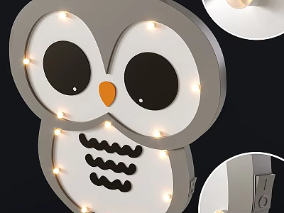 Cute Children's Bed With Owl Shaped Illuminated Decorative Light for Kids Bedroom 3d model