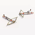 Two Classic Crossbows Featuring Red Number 5 Accents Metal Bow Arms And White Bodies
