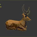 Orange Low Poly Style Deer Statue in Lying Posture with Modern Design