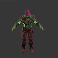 Detailed Armored Character With Orange Blue Tactical Armor And Standing Pose Design