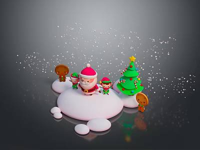 Christmas Themed Commercial Decoration Equipment With Santa Elf Tree And Gingerbread Man 3d model