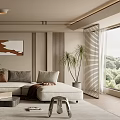 Modern Cozy Living Room Interior With L shaped Sofa Decorative Painting And Green Plant
