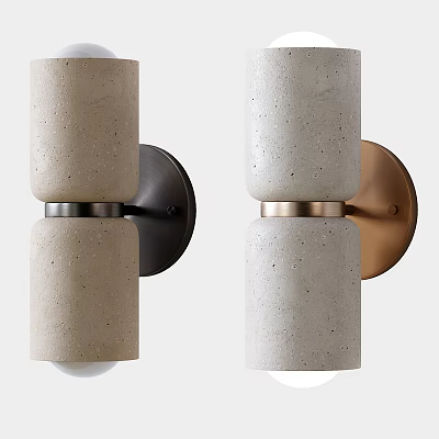 Modern Beige and Light Gray Concrete Wall Lamps with Cylindrical Shape and Black Brass Bases 3d model