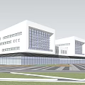 Modern Industrial Factory Exterior With White Architecture Large Glass Windows And Surrounding Greenery