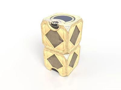 Golden Stacked Decorative Cube With Diamond Pattern Textured Surface And Black Circular Top 3d model