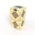 Golden Stacked Decorative Cube With Diamond Pattern Textured Surface And Black Circular Top