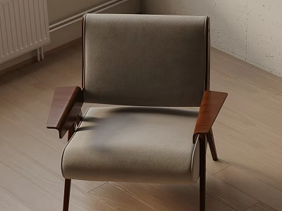 Modern Light Gray Fabric Accent Chair With Wooden Arms And Comfortable Seating Design 3d model