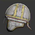 Ancient Warrior Armor Helmet With Silver Metal And Golden Accent Details