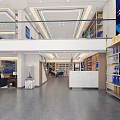 Modern Two Story Showroom Interior With Blue Starry Ceiling And Display Shelves